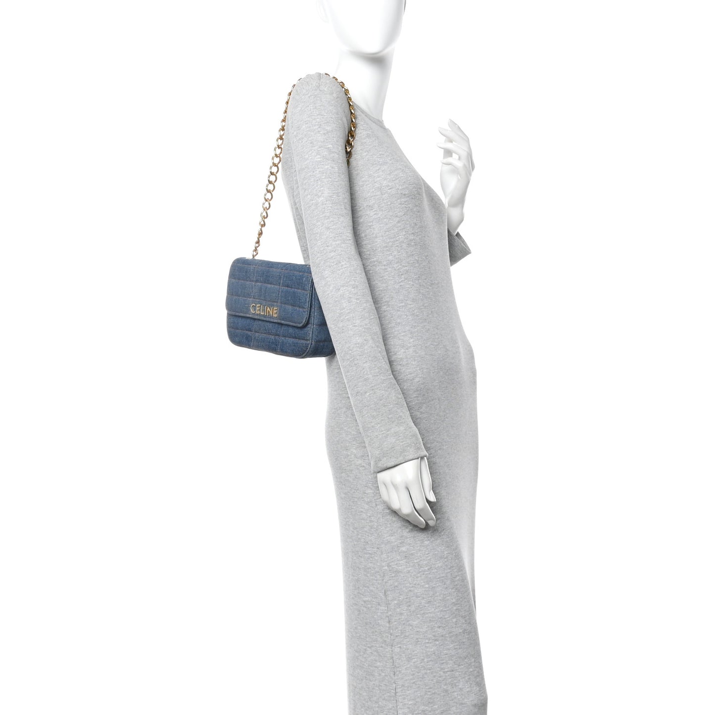 Denim Matelasse Chain Shoulder Bag Blue