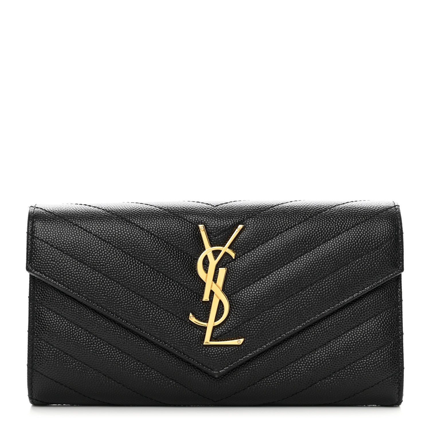 Saint Laurent Grain De Poudre Matelasse Chevron Monogram Flap Wallet Black 1 of 8