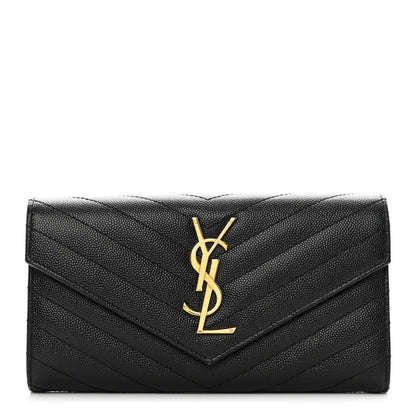 Saint Laurent Grain De Poudre Matelasse Chevron Monogram Flap Wallet Black 1 of 8