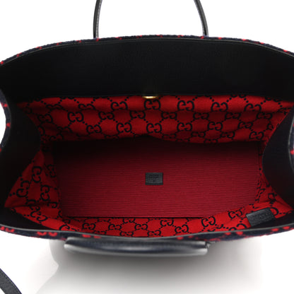 Gucci Covered Wool Textured Dollar Calfskin GG Monogram Large Tote Bag Blue Red 5 of 10