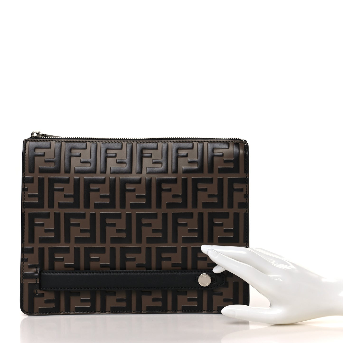 Vitello Grace F is Fendi Bi-Color FF 1974 Embossed Zip Pouch Maya Black