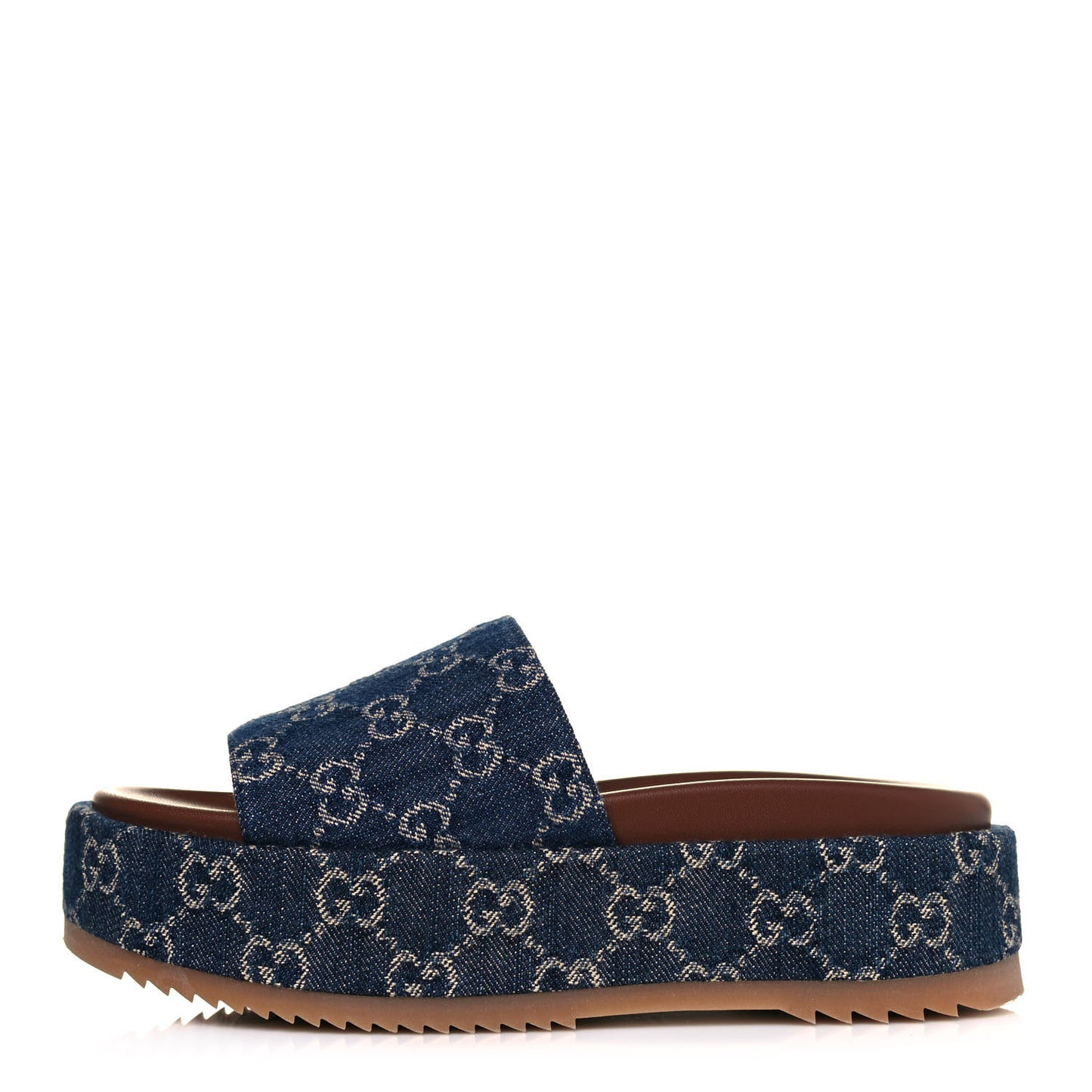 New Denim GG Monogram Angelina Platform 55mm Slide Sandals 36 Blue Tea