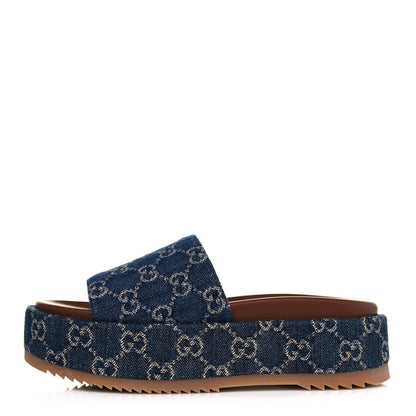 Gucci New Denim GG Monogram Angelina Platform 55mm Slide Sandals 36 Blue Tea 1 of 8