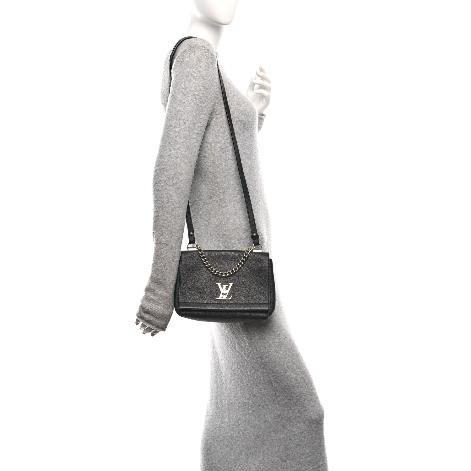 Louis Vuitton Calfskin Lockme II Chain Bag BB Black 2 of 10
