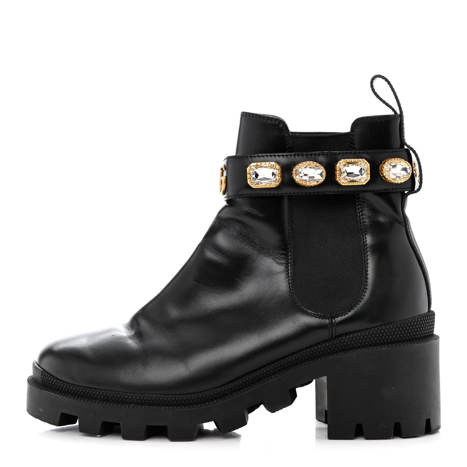 Gucci Calfskin Crystal GG Trip Chelsea Ankle Boots 37.5 Black 1 of 11