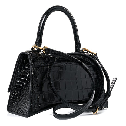 Balenciaga Shiny Calfskin Crocodile Embossed Small Hourglass Top Handle Bag Black 3 of 16