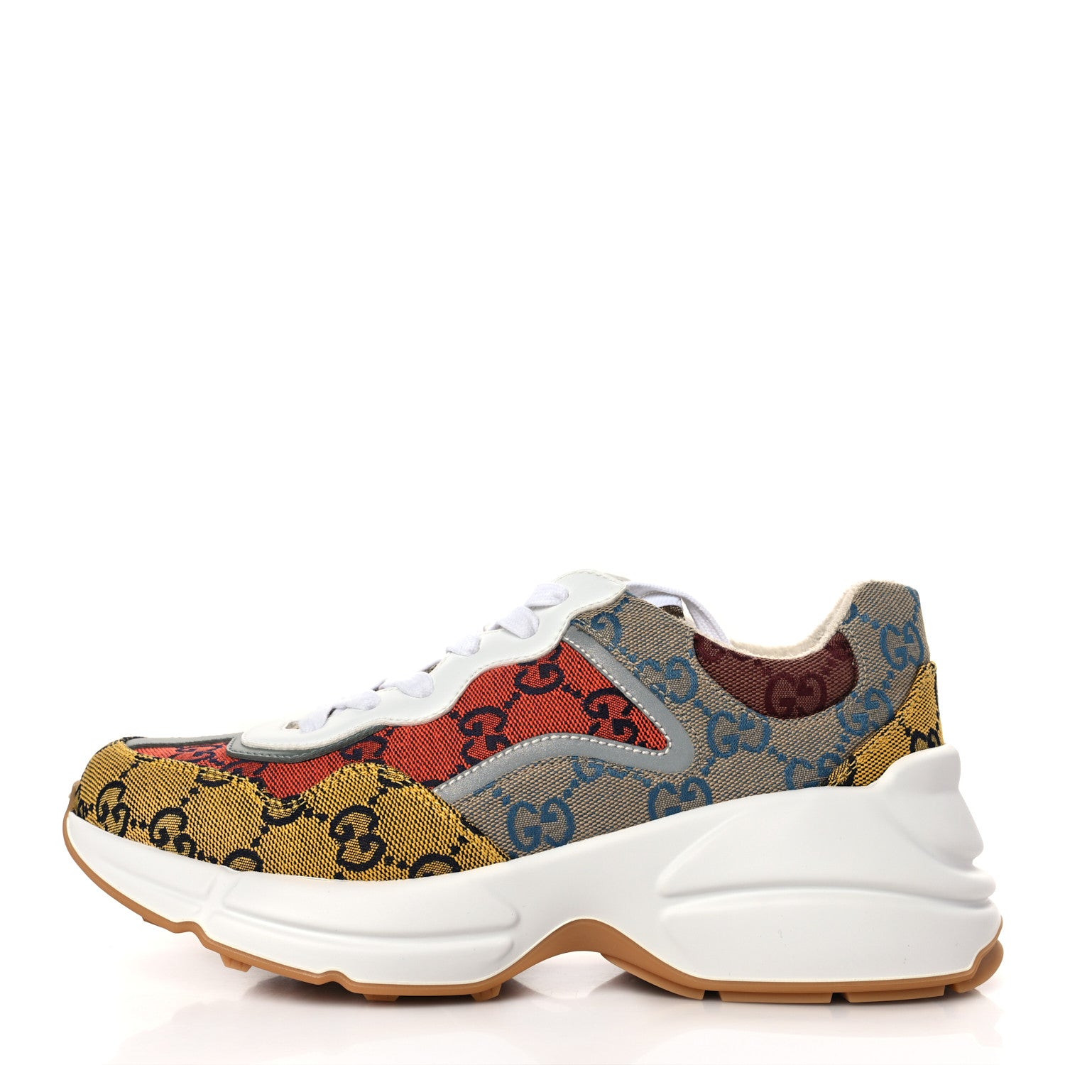 Gucci Monogram Multicolor Demetra Womens Rhyton Sneakers 37.5 Yellow Blue Great White Tabasco 1 of 8