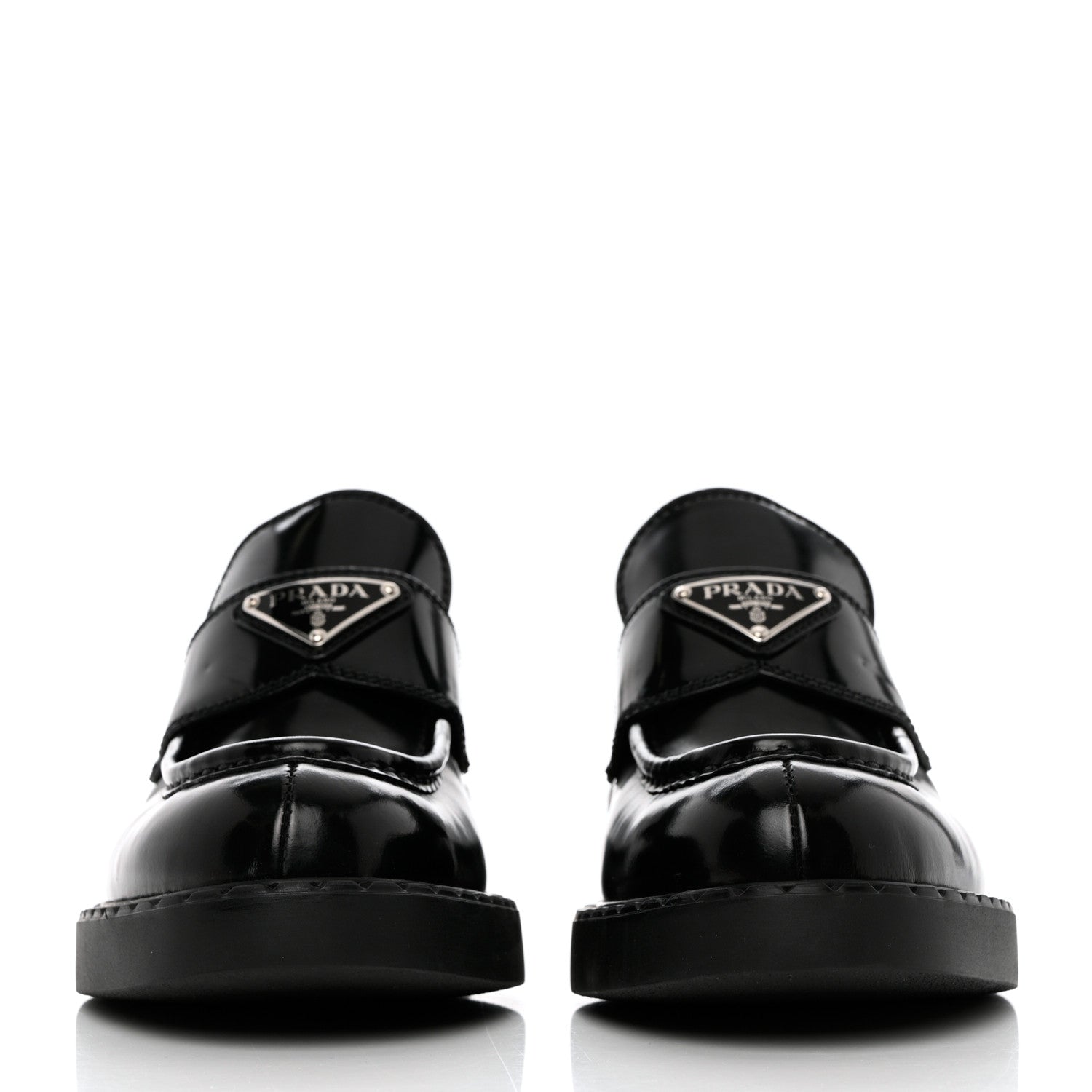 Prada Spazzolato Metal Triangle Logo 50mm Loafers 37 Black 2 of 8