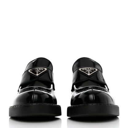 Prada Spazzolato Metal Triangle Logo 50mm Loafers 37 Black 2 of 8
