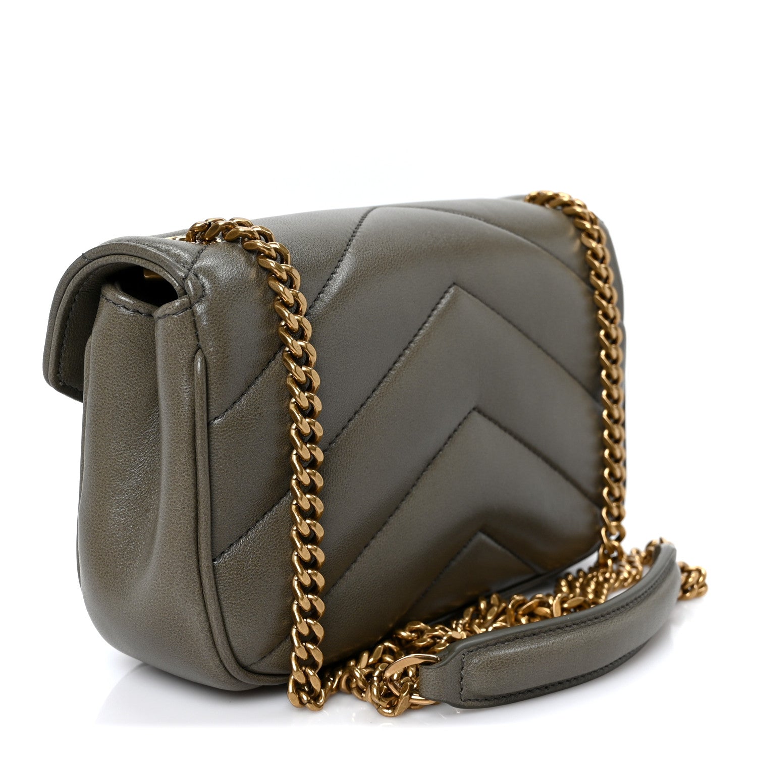 Saint Laurent Lambskin Chevron Quilted Mini LouLou Dark Strong Moss 4 of 14