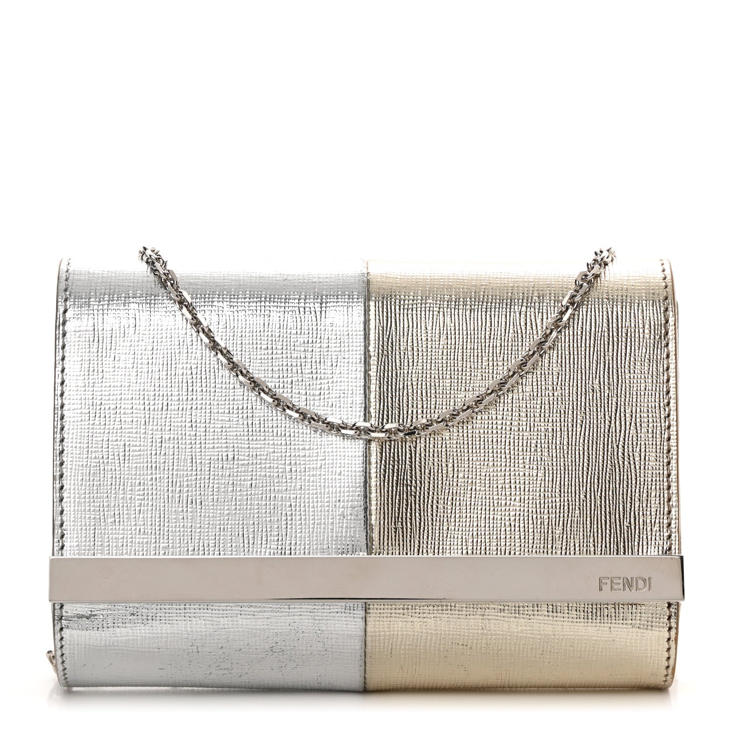 Fendi Vitello Mirror Elite Bi-Color Mini Rush Clutch Argento Champagne 1 of 14