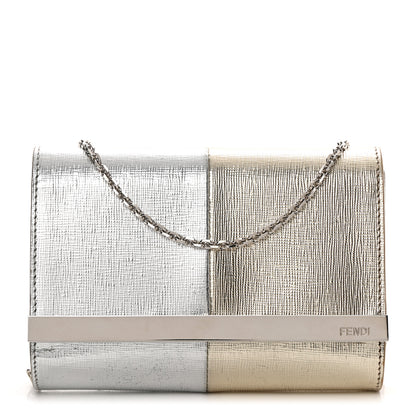 Fendi Vitello Mirror Elite Bi-Color Mini Rush Clutch Argento Champagne 1 of 14