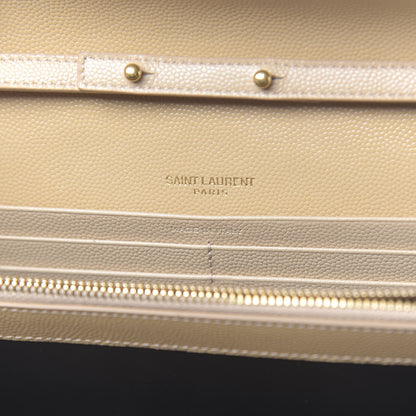 Saint Laurent Grain De Poudre Matelasse Chevron Monogram Chain Wallet Nude Powder 6 of 10