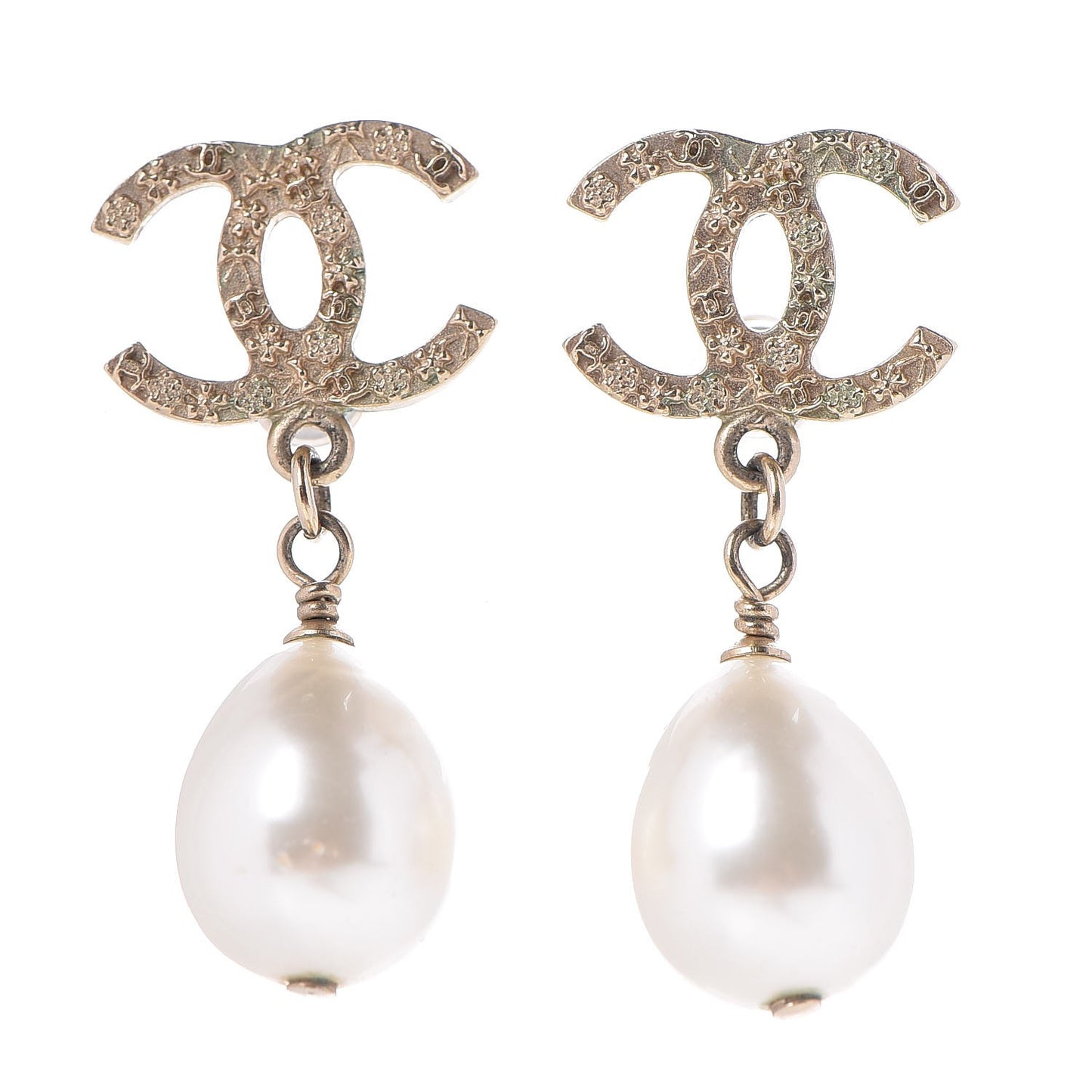 Pearl CC Drop Earrings Gold