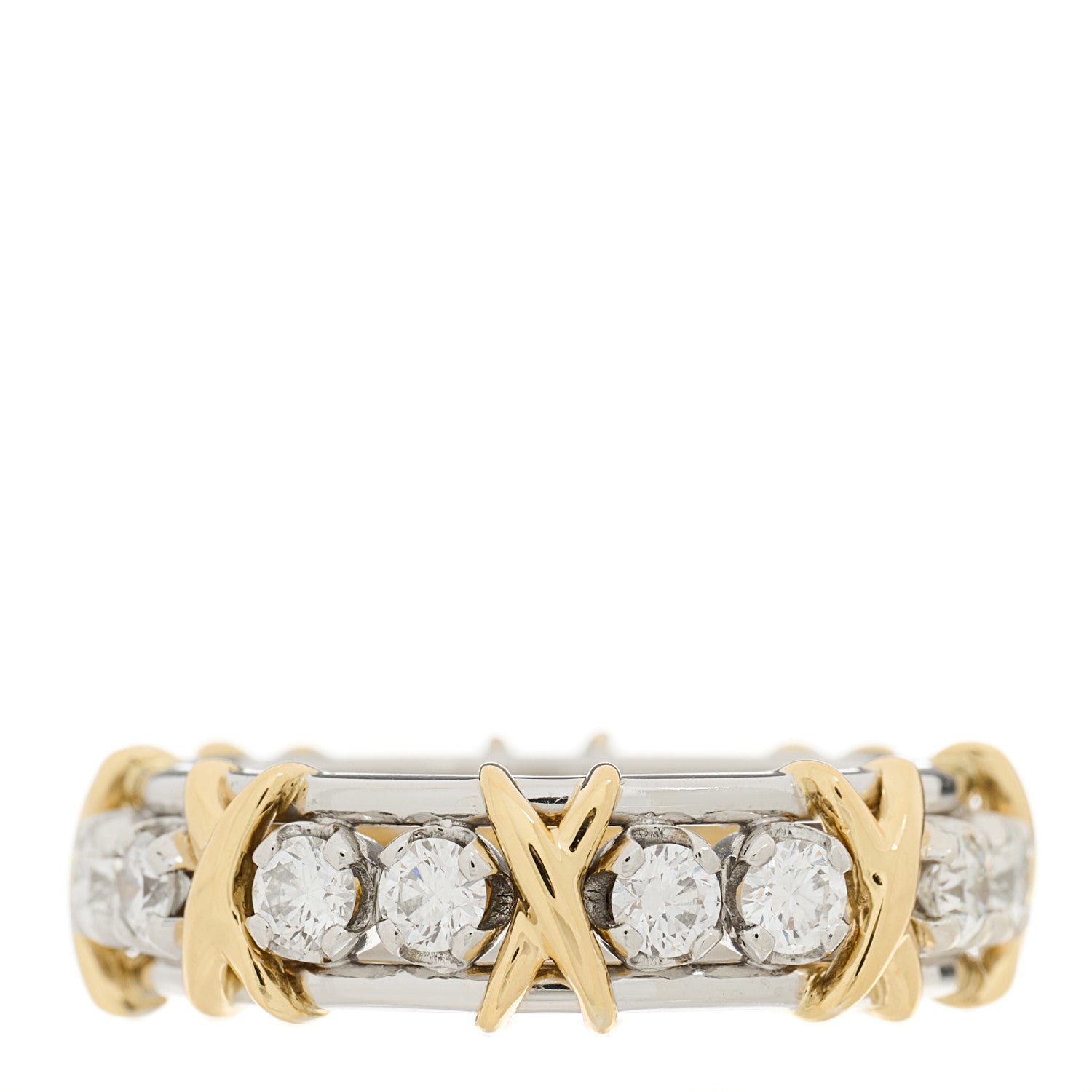 Tiffany Platinum 18K Yellow Gold Diamond Schlumberger Sixteen Stone Ring 55 7.25 1 of 6