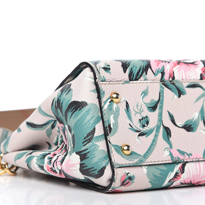Burberry Soft Grain Calfskin Floral Print Medium Buckle Tote Natural Emerald Green 6 of 12