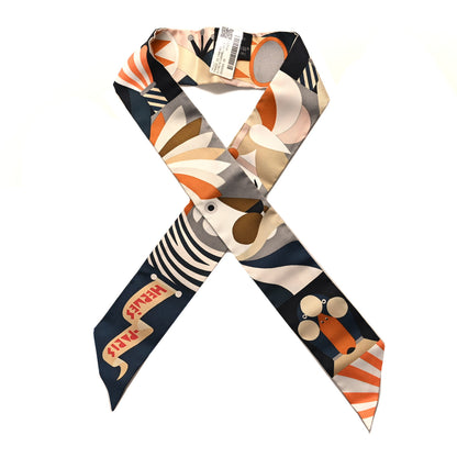Hermes Silk Parade En Fanfare Twilly Noir Caramel Gris 1 of 4