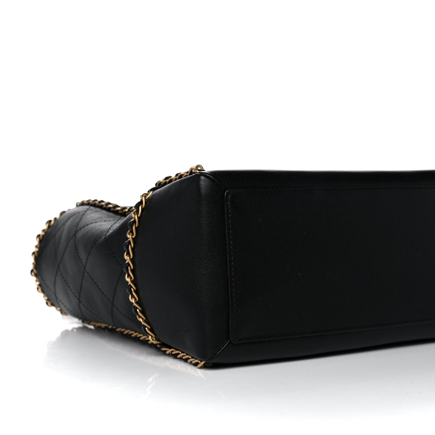 Calfskin Quilted Chain Lines Shopping Tote Black