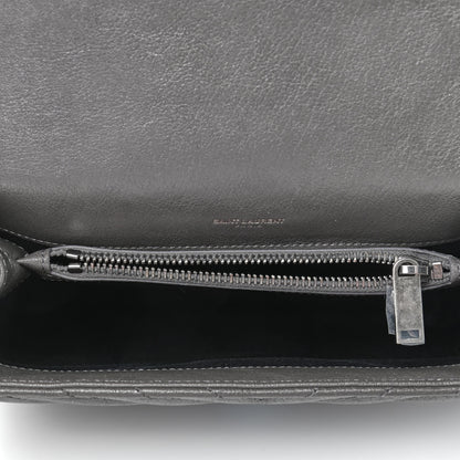 Saint Laurent Sheepskin Matelasse Chevron Monogram Medium College Bag Asphalt 4 of 4