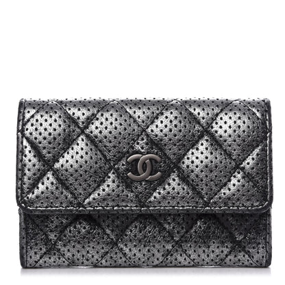 Chanel Metallic Calfskin Perforated Quilted Card Holder Grey 1 of 9