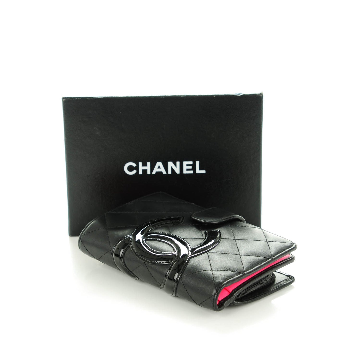 Calfskin Quilted Cambon Zipped Pocket Wallet Black