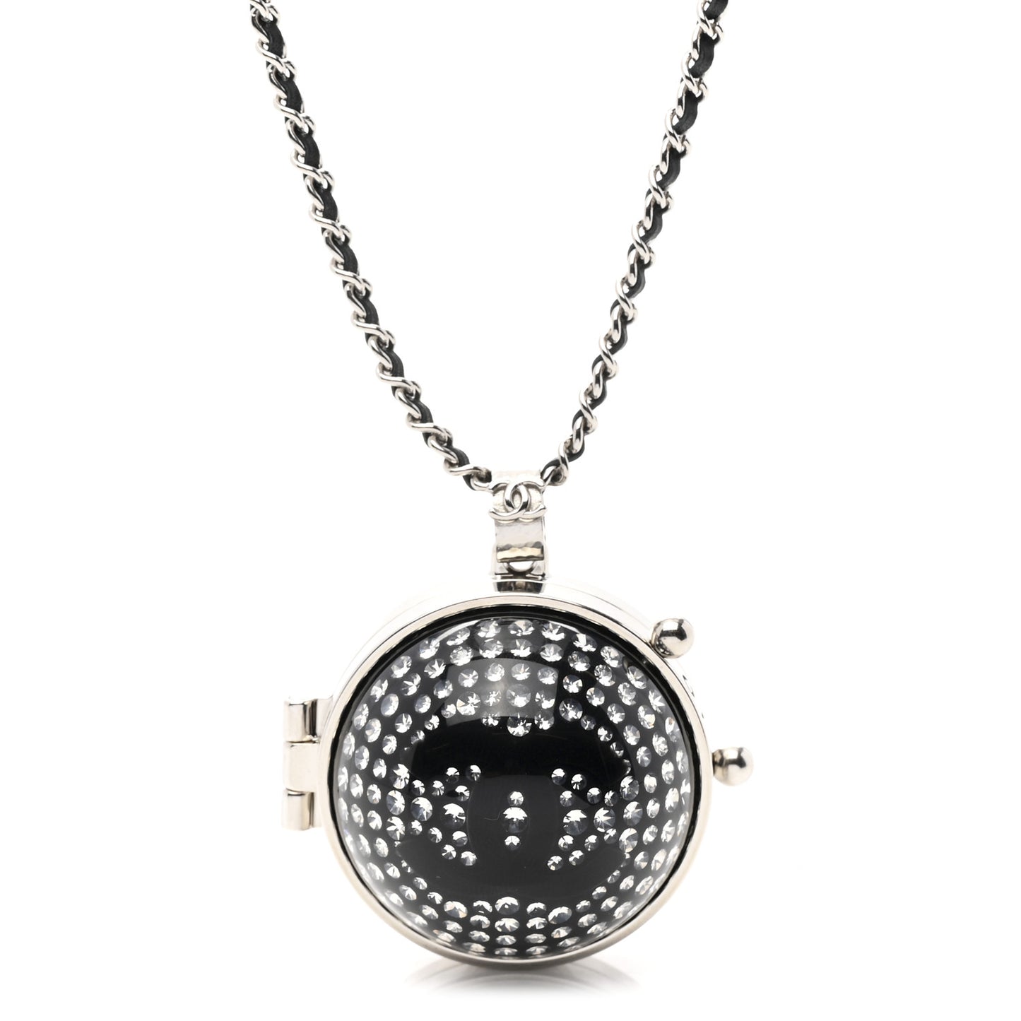 Metal CC Crystal Locket Necklace Black