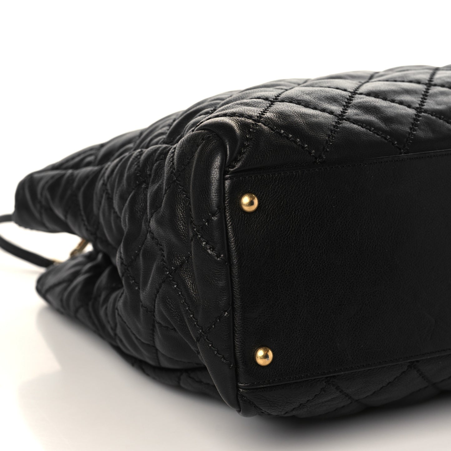 Calfskin Quilted Large Retro Chain Tote Black