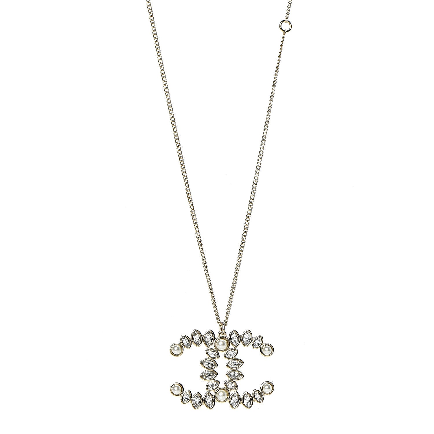 Chanel Crystal Pearl CC Pendant Necklace Gold 1 of 6
