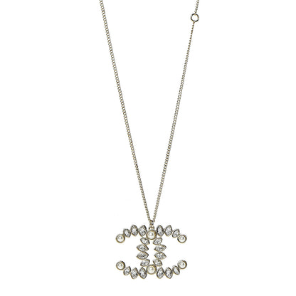 Chanel Crystal Pearl CC Pendant Necklace Gold 1 of 6