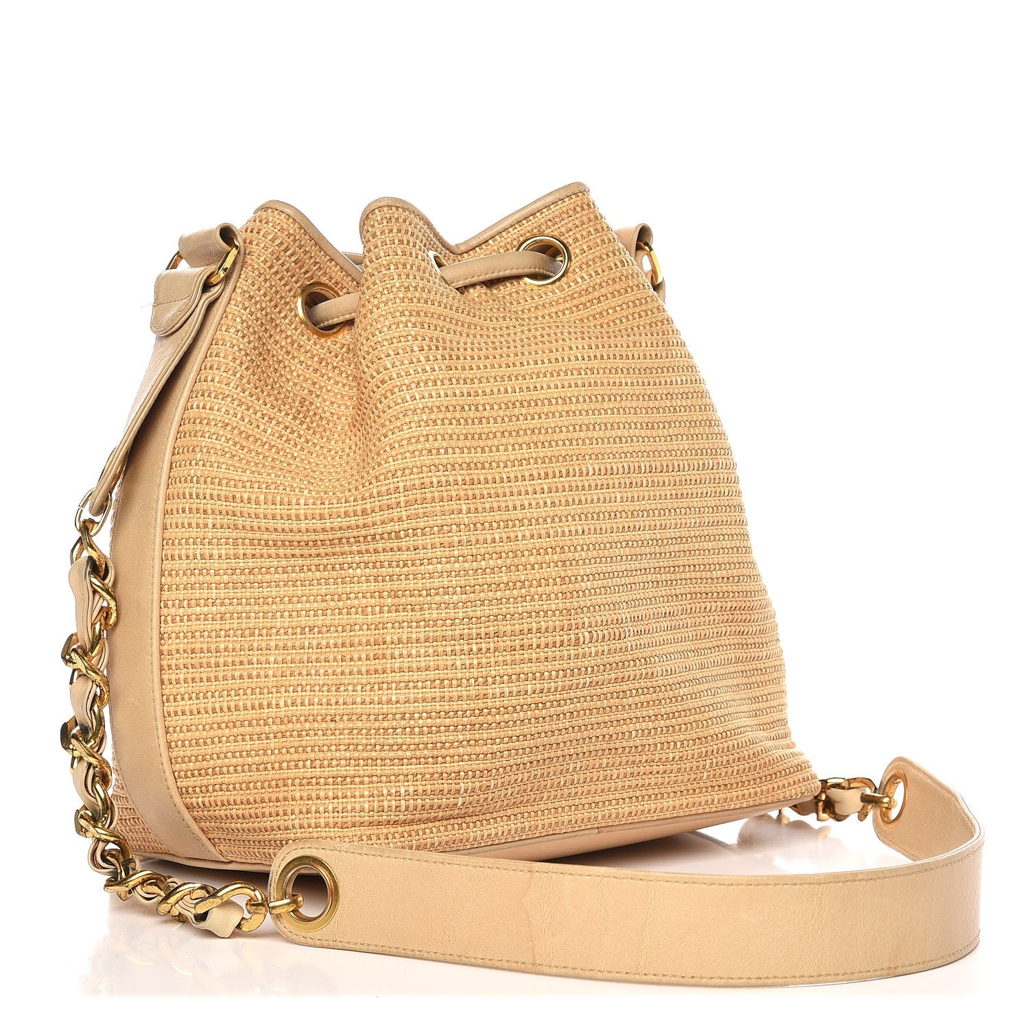 Chanel Woven Drawstring Bag Brown 4 of 9