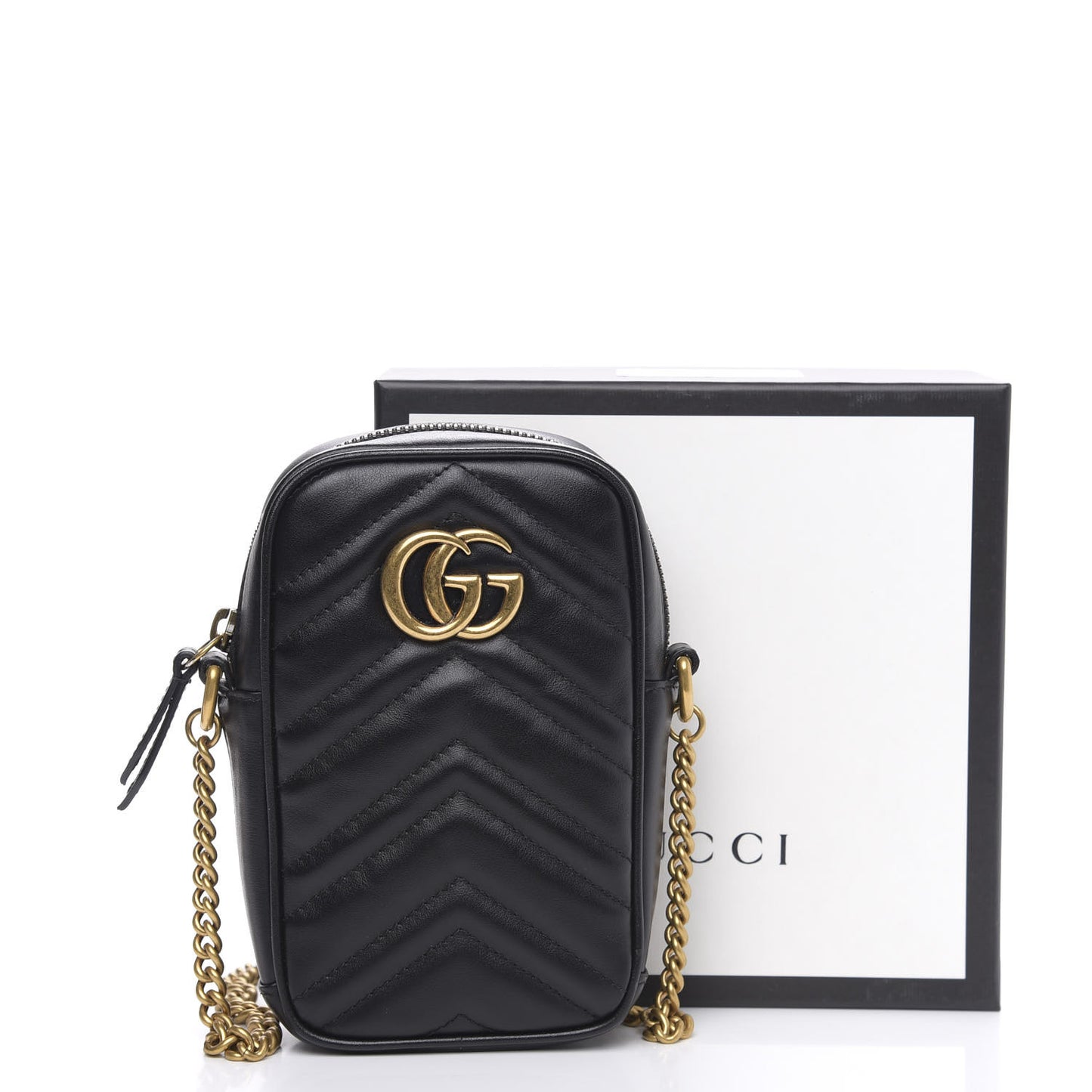 Calfskin Matelasse Mini GG Marmont Crossbody Bag Black