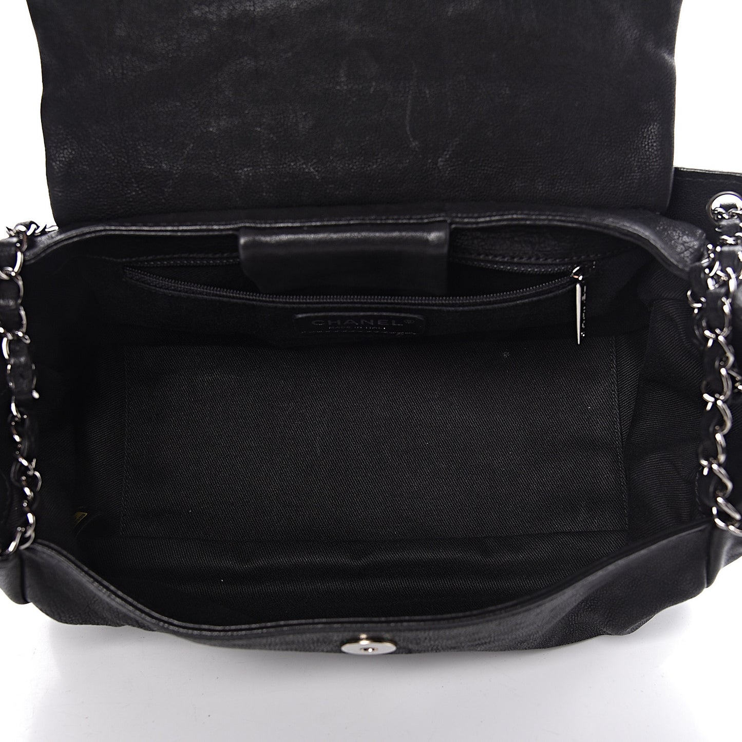 Calfskin Diamond Stitch Accordion Flap Black
