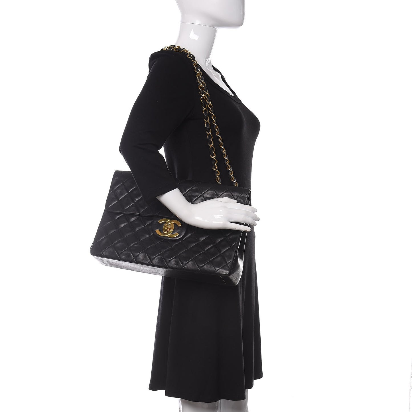 Lambskin Quilted Jumbo Single Flap Black