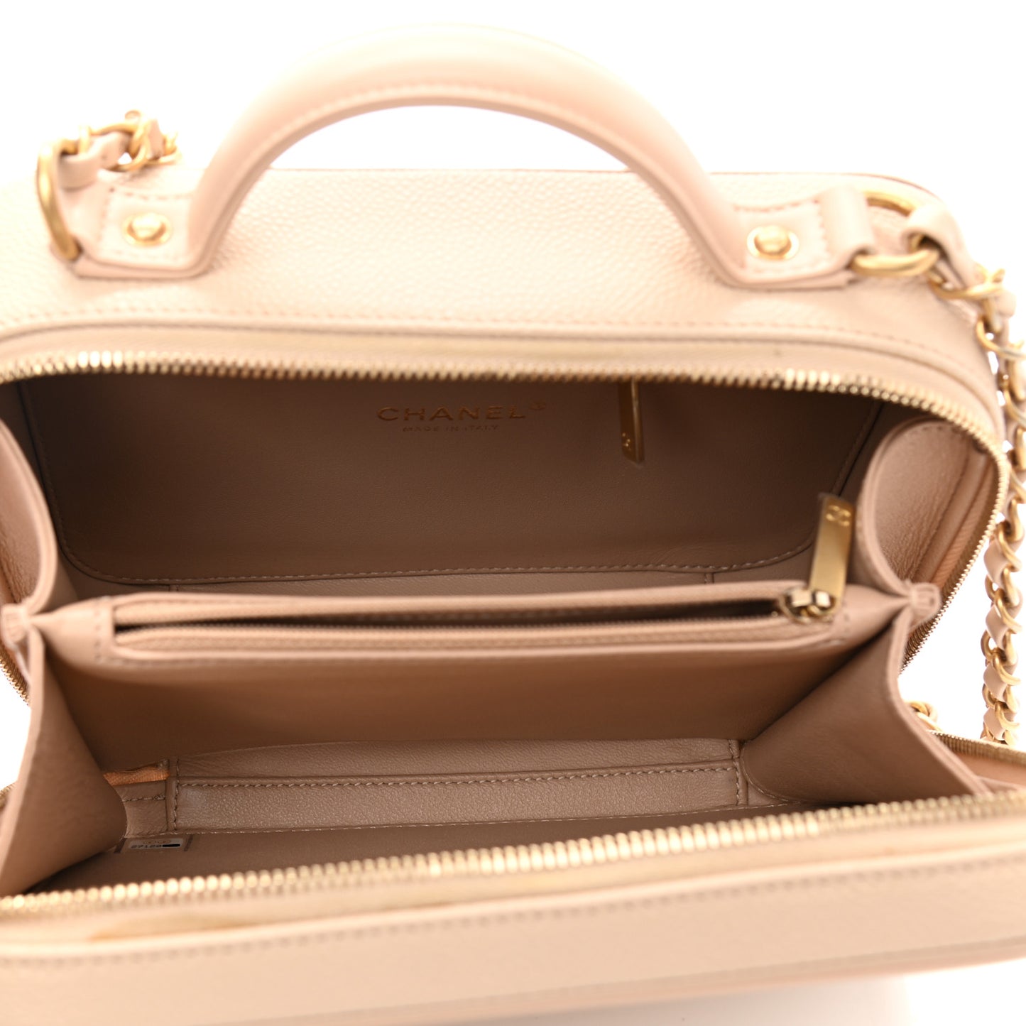 Caviar Quilted Medium CC Filigree Vanity Case Beige