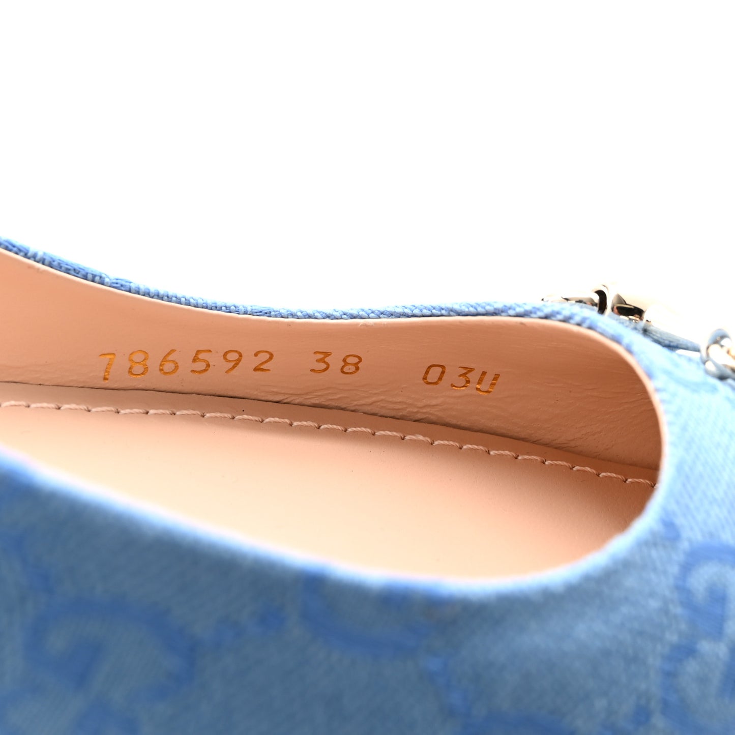 Canvas GG Monogram Horsebit Womens Slingback Ballet Flat 38 Light Blue