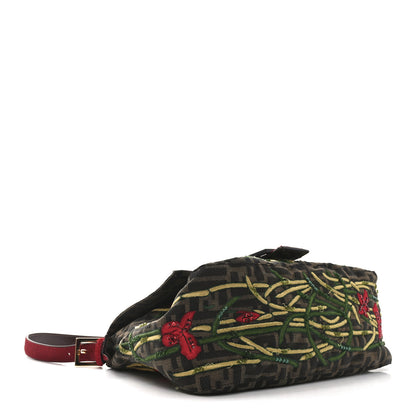 Fendi Zucca Pony Hair Embroidered Mama Baguette Tobacco Rosso 4 of 11