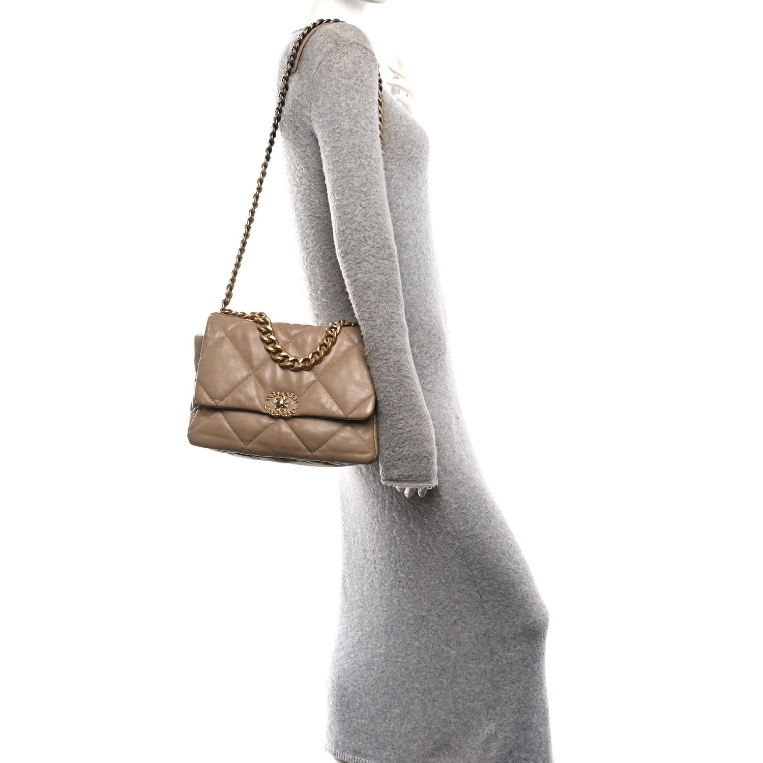 Chanel Lambskin Quilted Large Chanel 19 Flap Beige 2 of 11