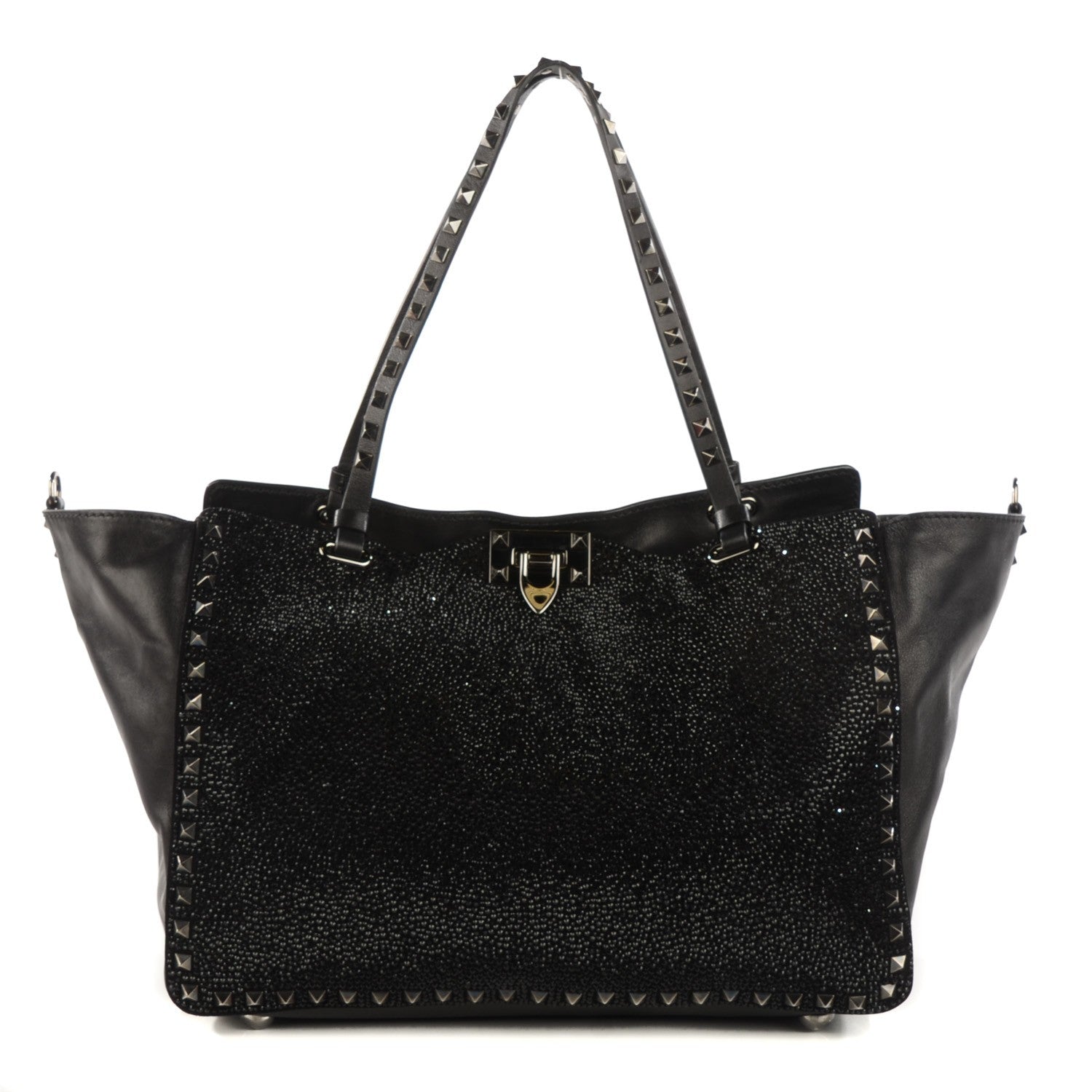 Valentino Garavani Vitello Crystal Medium Rockstud Tote Black 1 of 9