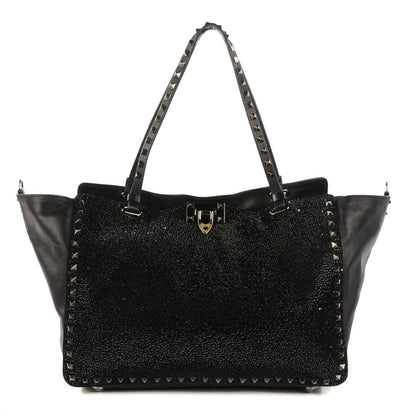 Valentino Garavani Vitello Crystal Medium Rockstud Tote Black 1 of 9