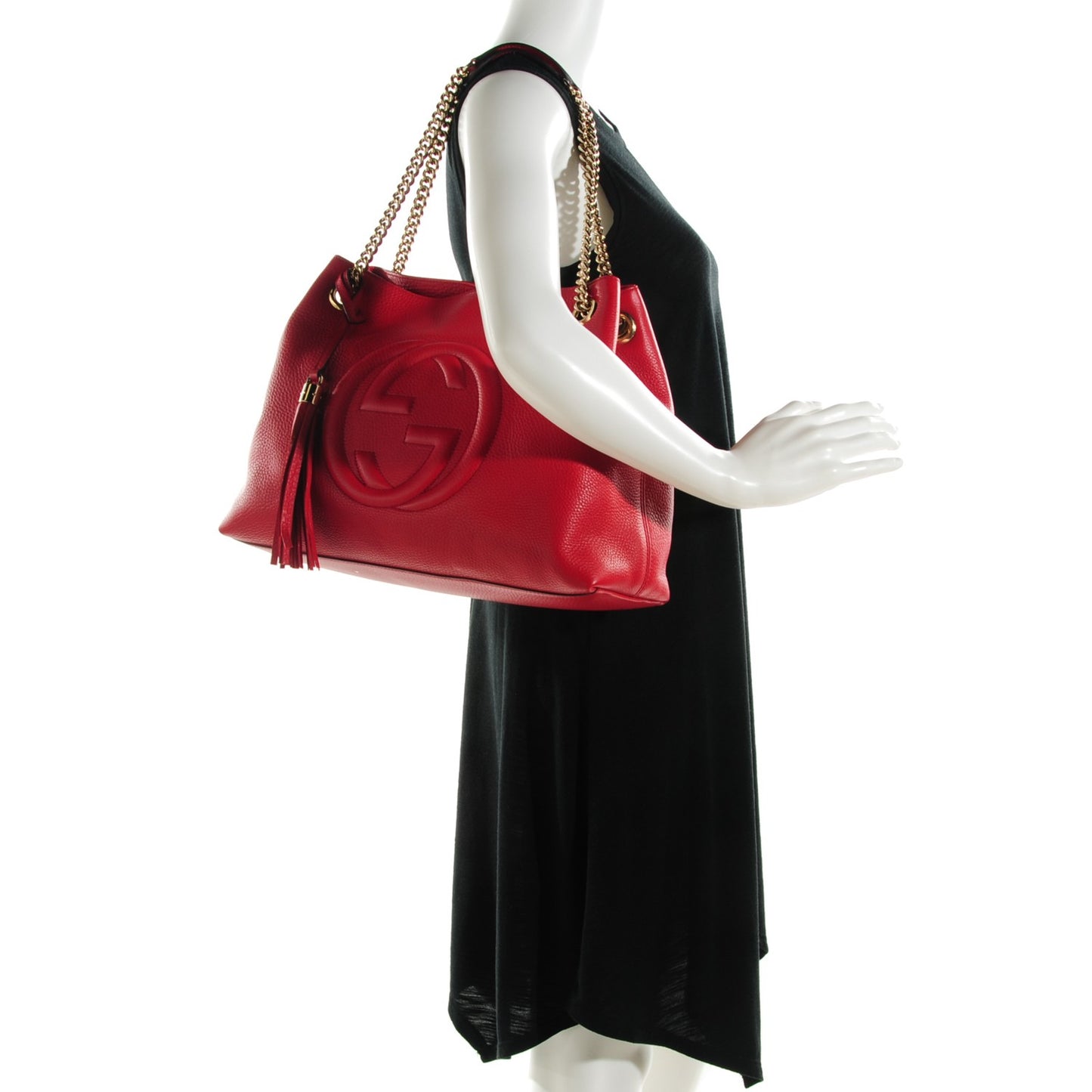 Pebbled Calfskin Medium Soho Chain Shoulder Bag Tabasco Red