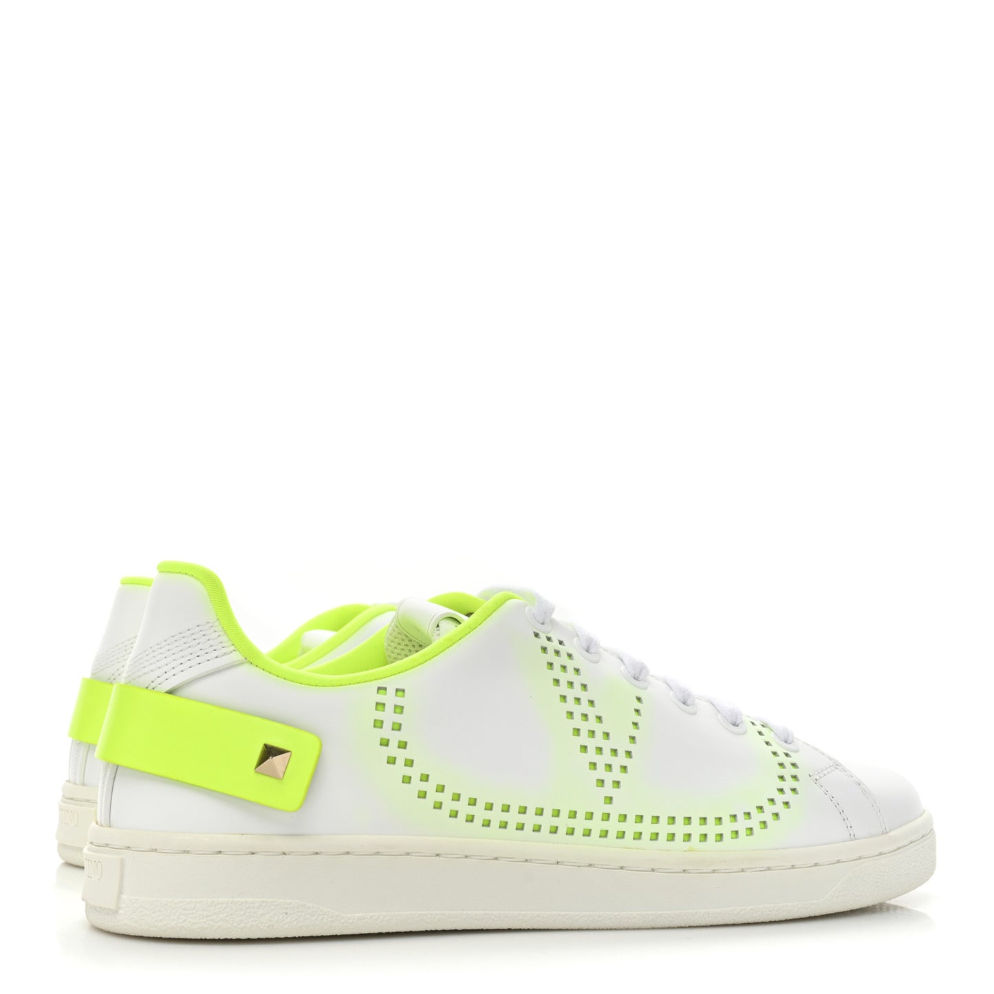 Calfskin Womens Backnet Sneakers 37.5 White Fluo Green