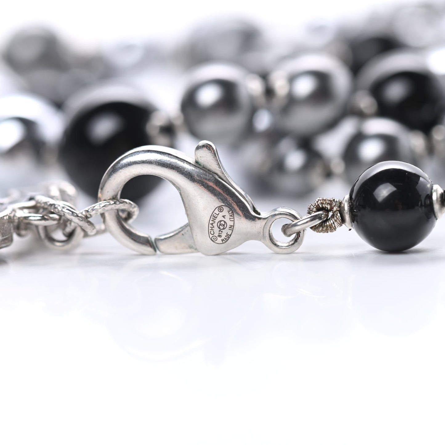 Pearl Beaded CC Long Necklace Black