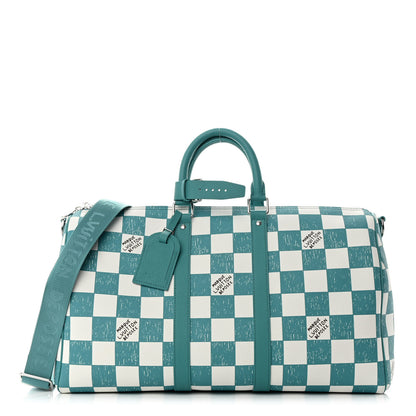 Louis Vuitton Calfskin Damier Keepall Bandouliere 45 Teal 1 of 11