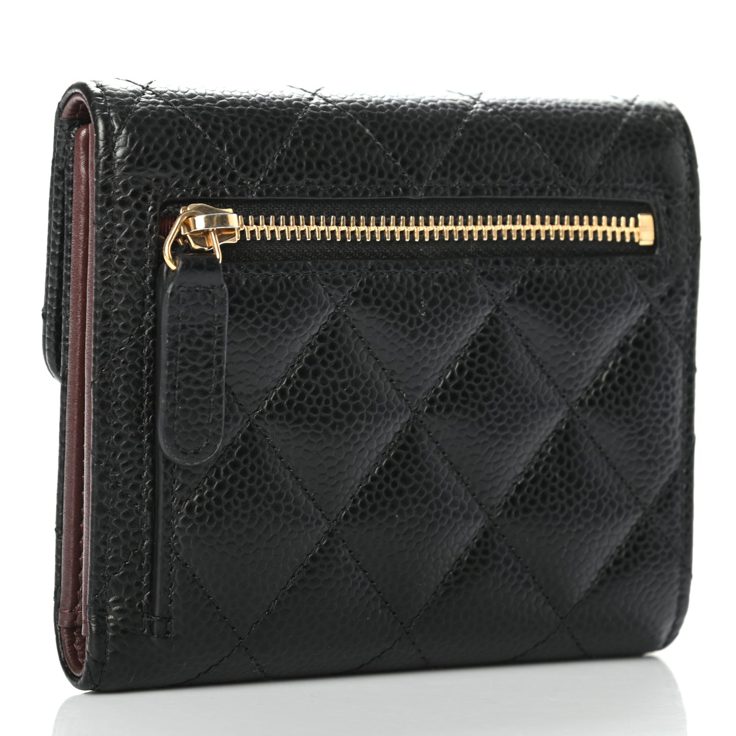 Caviar Quilted Compact Flap Wallet Black