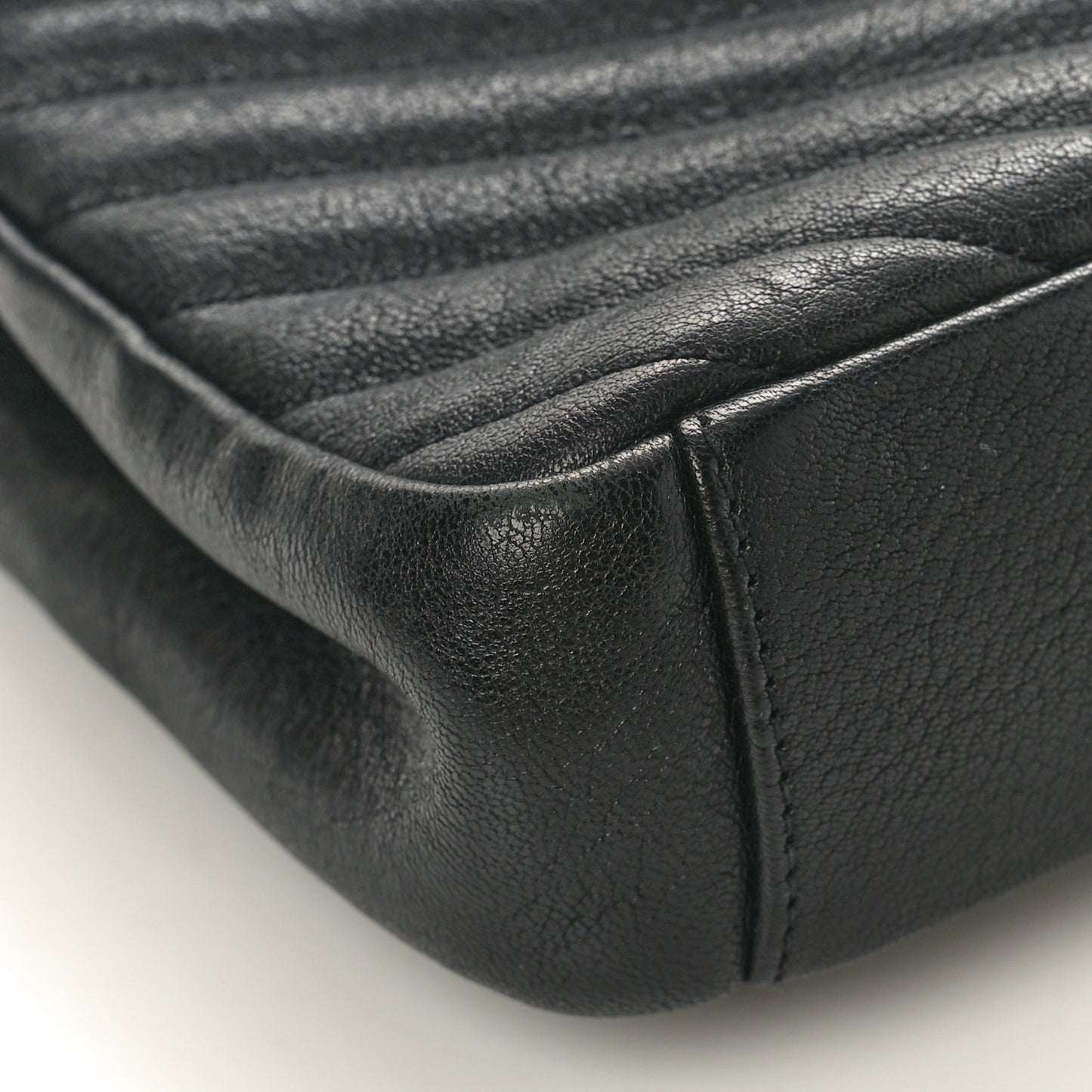 Sheepskin Matelasse Chevron Monogram Monochrome Medium College Bag Black