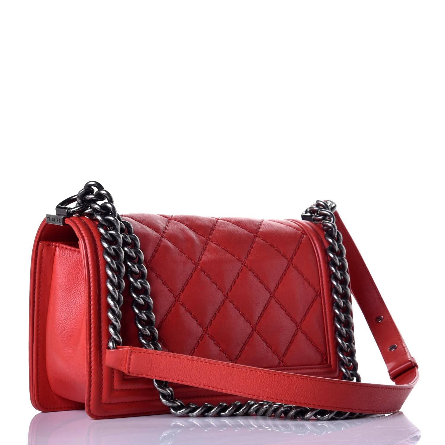 Chanel Calfskin Quilted Double Stitch Medium Boy Flap Red 3 of 9