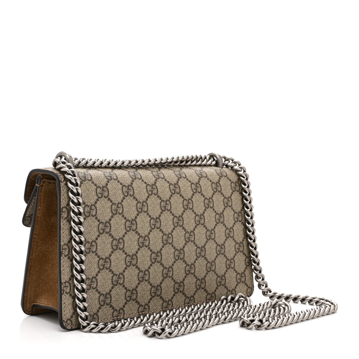 Gucci GG Supreme Monogram Suede Crystal Small Dionysus Shoulder Bag Beige Ebony Taupe 3 of 11