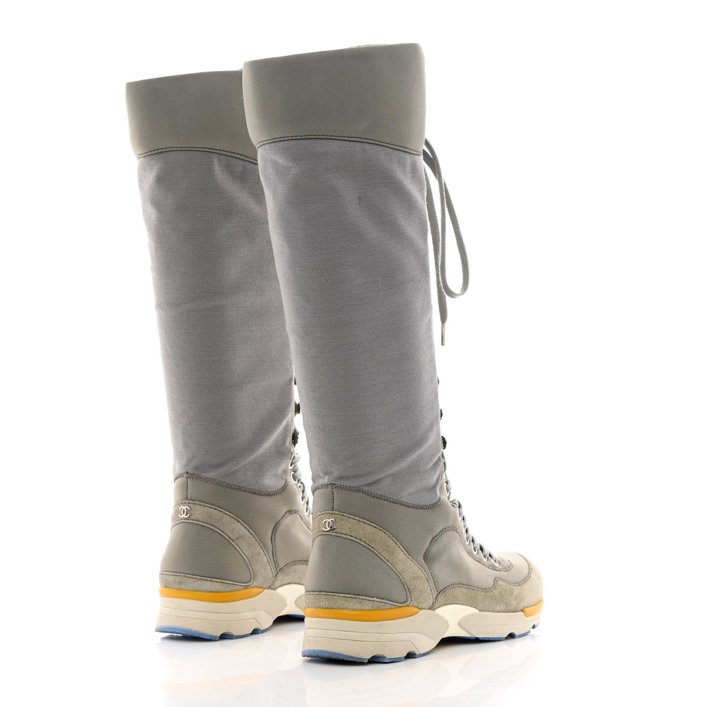 Suede Calfskin Stretch Fabric Sneaker High Boots 36.5 Grey