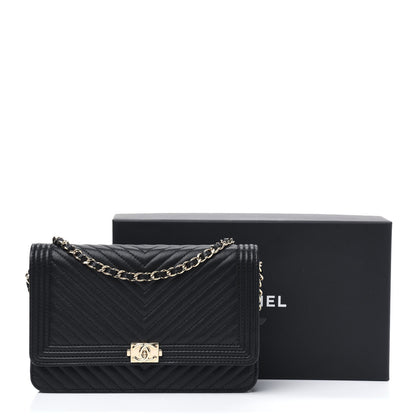 Chanel Calfskin Chevron Boy Wallet On Chain WOC Black 12 of 12