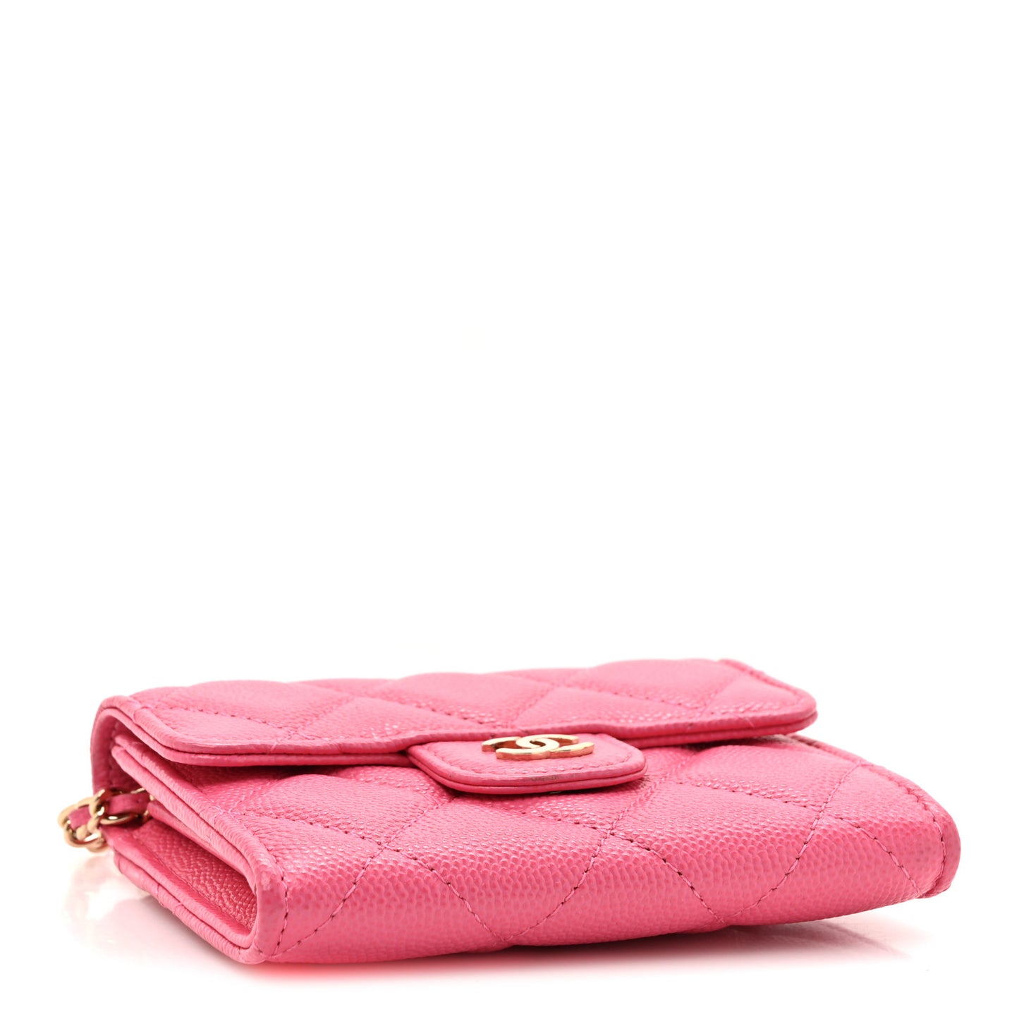 Caviar Quilted Flap Card Holder On Chain Pink